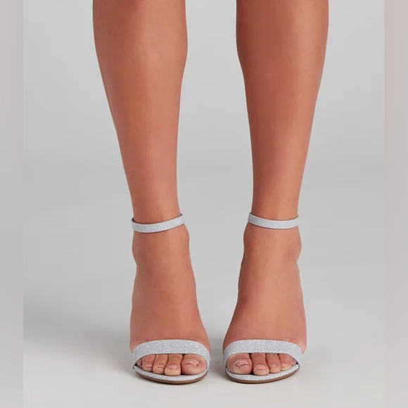 Windsor Sparkle Step Glitter Lurex Block Heels - Silver - Picture 3 of 13